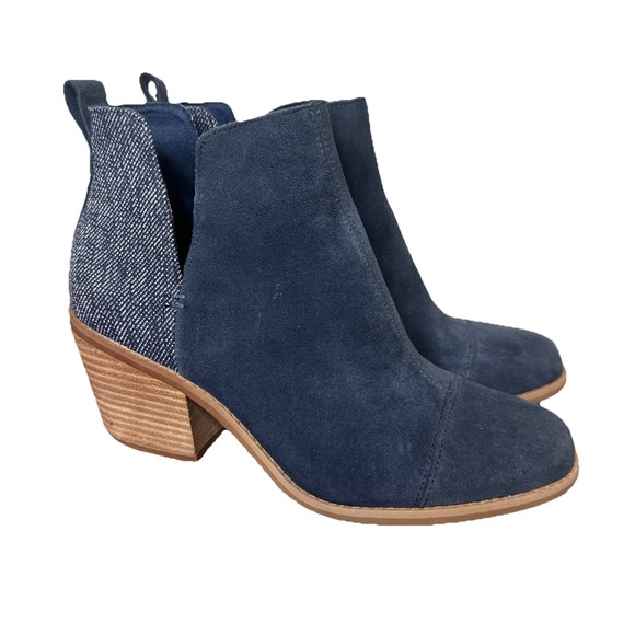 Toms‎ Wear Good Everly Womens Size 8 Navy Suede 3" Heel Cutout Bootie Shoes - Picture 1 of 8